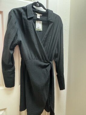 h&m satin shirt dress Women's Golden olive Satin Shirt Dress